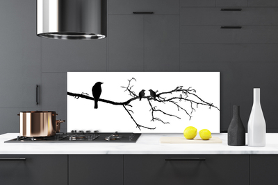 Crédence de cuisine en verre Oiseaux branche art noir