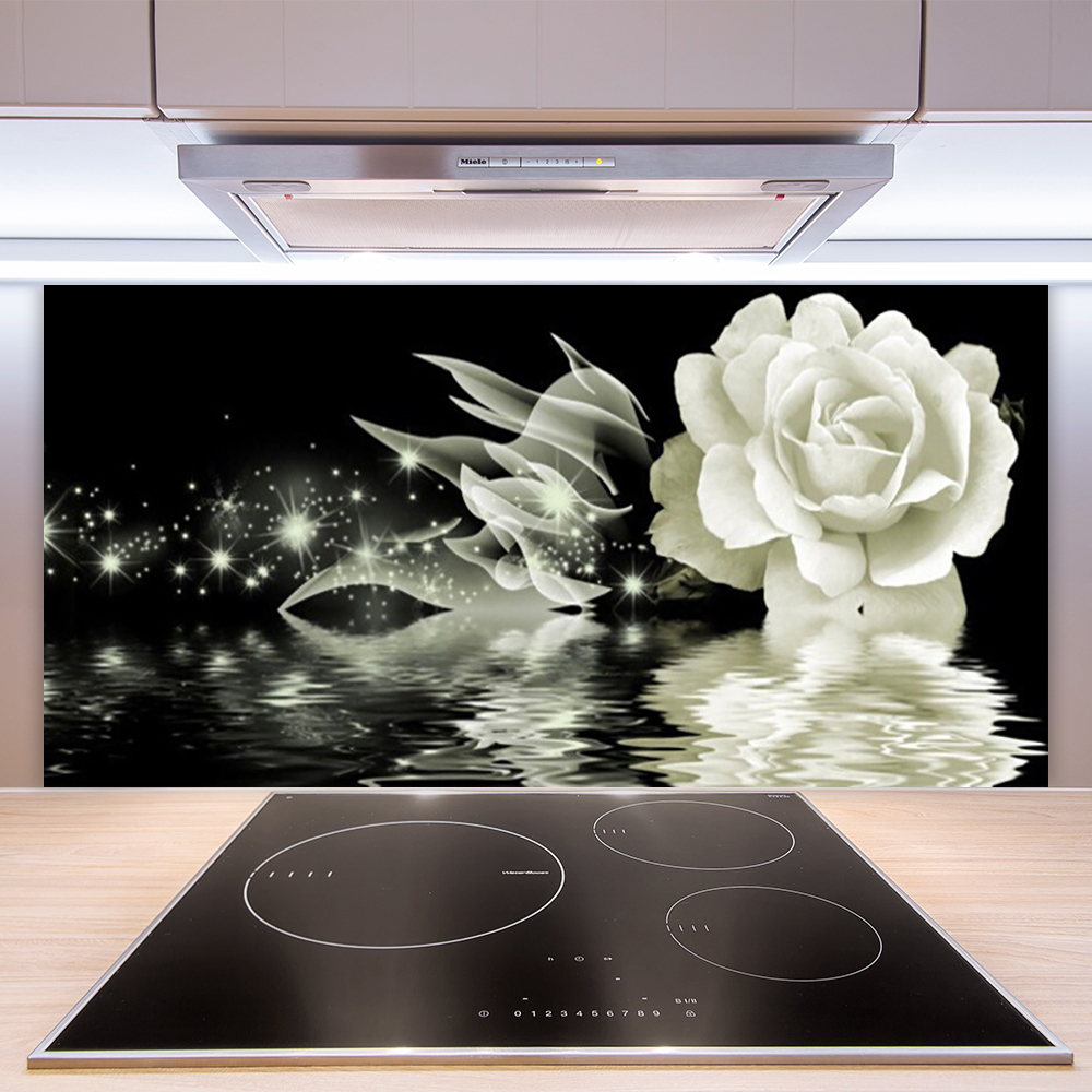 Crédence cuisine fond de hotte feuilles et fleurs tropicales 2 - Verre
