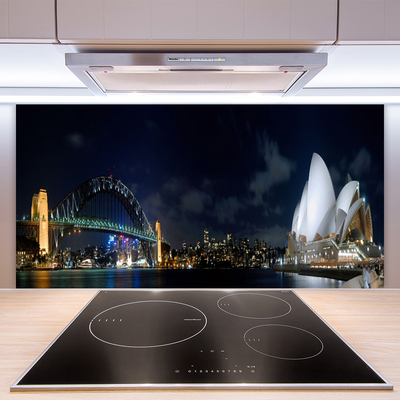 Crédence de cuisine en verre Sydney pont ville architecture blanc bleu noir