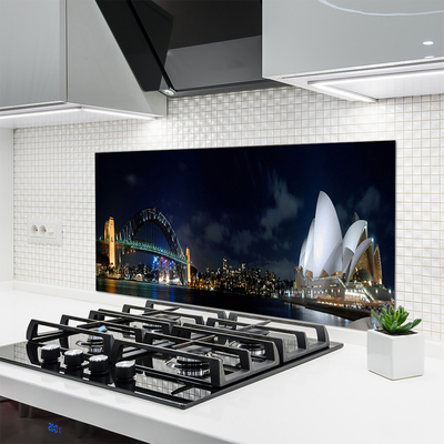 Crédence de cuisine en verre Sydney pont ville architecture blanc bleu noir