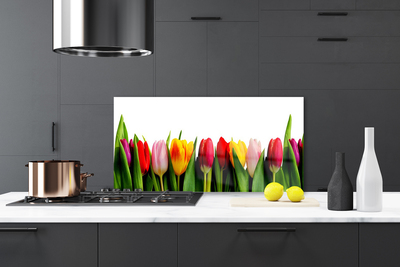 Crédence de cuisine en verre Tulipes floral rouge rose jaune vert