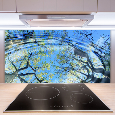 Crédence de cuisine en verre Eau arbres art bleu brun