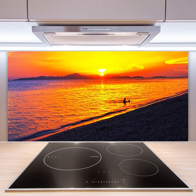Crédence de cuisine en verre Mer soleil plage paysage jaune gris violet