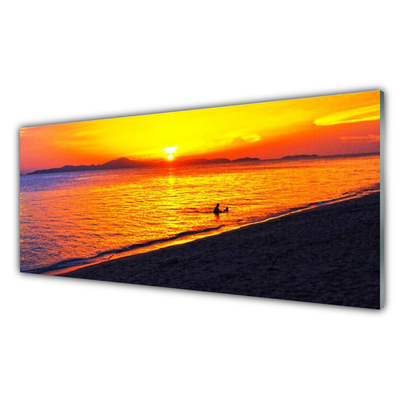 Crédence de cuisine en verre Mer soleil plage paysage jaune gris violet