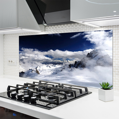 Crédence de cuisine en verre Montagnes nuages paysage gris blanc violet