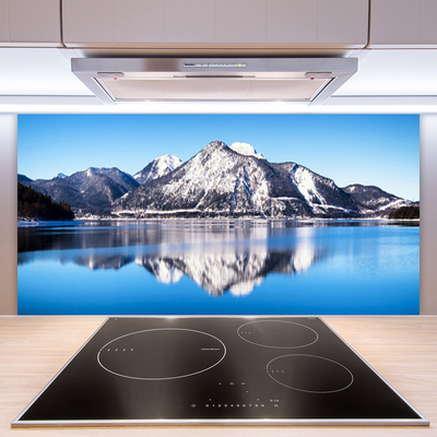 Crédence de cuisine en verre Lac montagne paysage bleu gris blanc