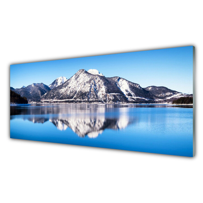 Crédence de cuisine en verre Lac montagne paysage bleu gris blanc