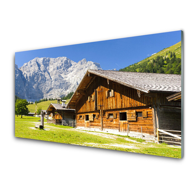 Crédence de cuisine en verre Maison montagnes paysage brun blanc gris vert