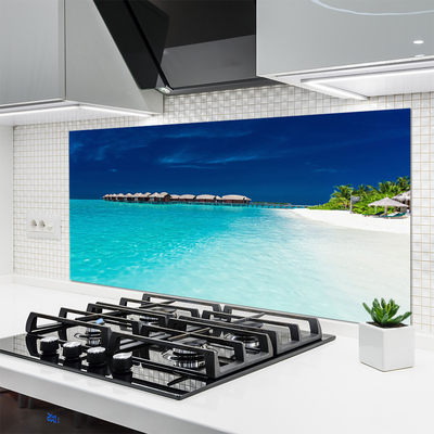Crédence de cuisine en verre Mer plage paysage bleu blanc