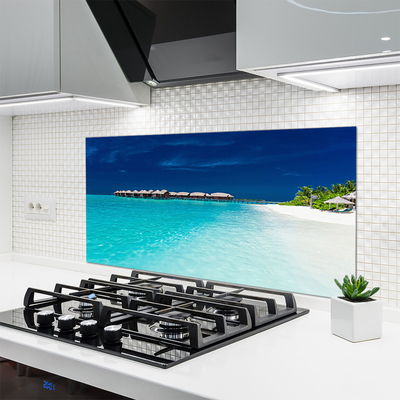 Crédence de cuisine en verre Mer plage paysage bleu blanc
