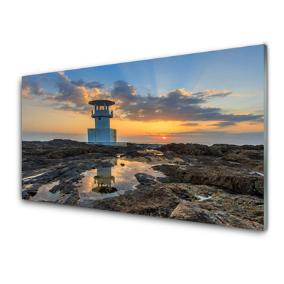 Crédence de cuisine en verre Phare paysage blanc gris