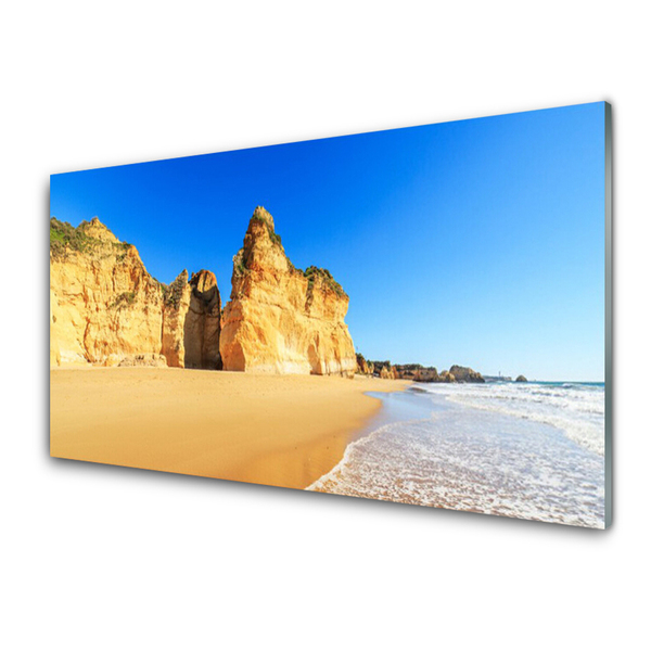 Crédence de cuisine en verre Mer plage paysage jaune bleu