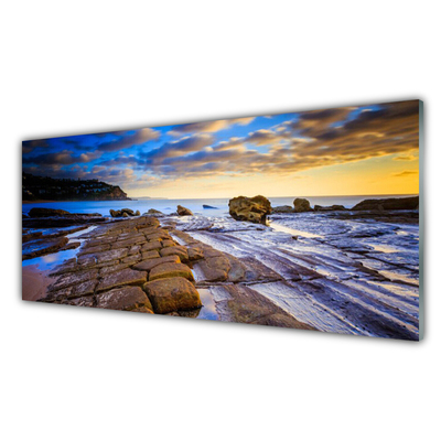 Crédence de cuisine en verre Plage paysage gris brun bleu