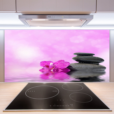 Crédence de cuisine en verre Fleurs pierres art rose gris