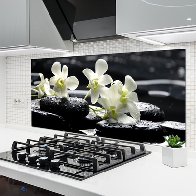 Crédence de cuisine en verre Fleurs pierres floral blanc noir