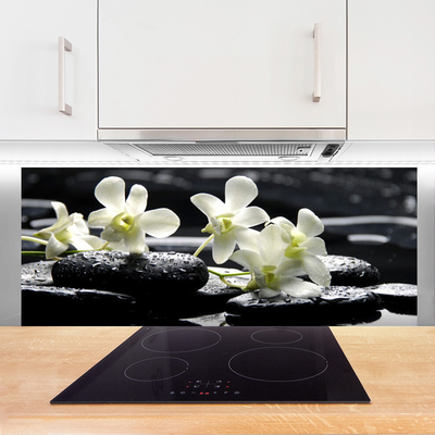Crédence de cuisine en verre Fleurs pierres floral blanc noir