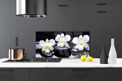 Crédence de cuisine en verre Pierres fleurs floral blanc noir