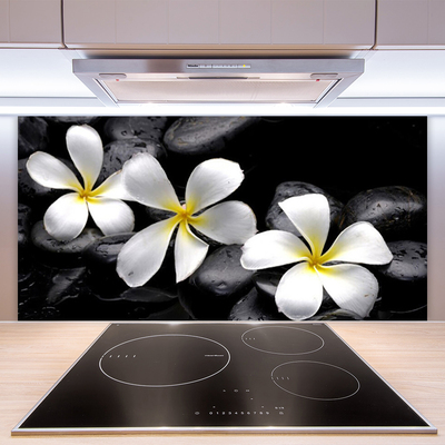 Crédence de cuisine en verre Pierres fleurs floral blanc noir