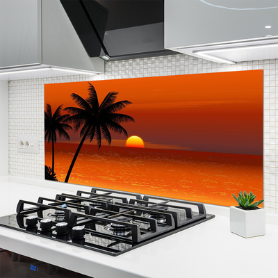 Crédence de cuisine en verre Palmiers mer soleil paysage jaune noir