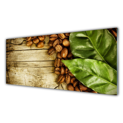 Crédence de cuisine en verre Café en grains feuilles cuisine brun vert