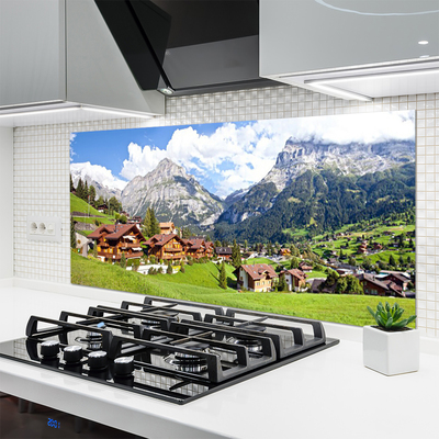 Crédence de cuisine en verre Maisons montagnes paysage brun gris blanc