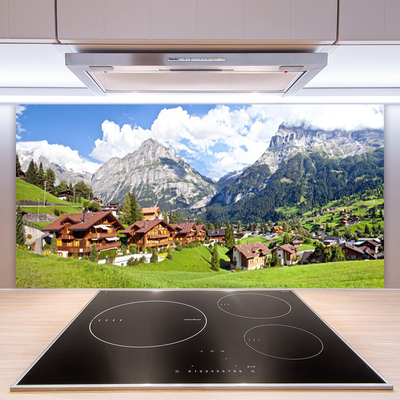 Crédence de cuisine en verre Maisons montagnes paysage brun gris blanc