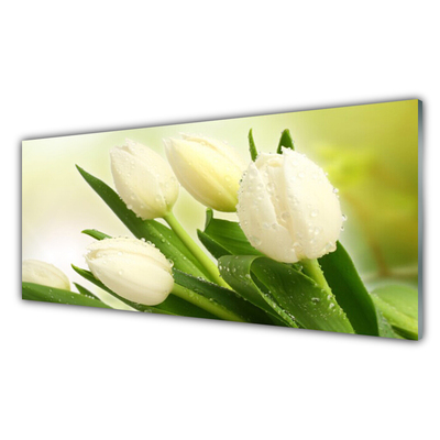 Crédence de cuisine en verre Tulipes floral blanc vert
