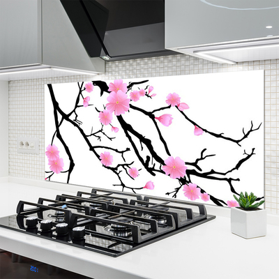 Crédence de cuisine en verre Branches fleurs art brun rose