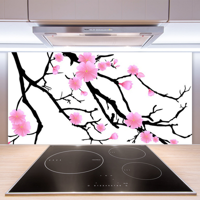 Crédence de cuisine en verre Branches fleurs art brun rose