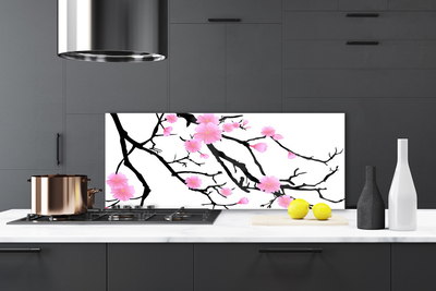 Crédence de cuisine en verre Branches fleurs art brun rose