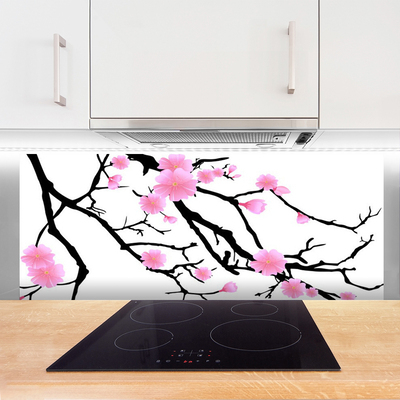 Crédence de cuisine en verre Branches fleurs art brun rose