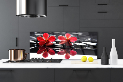 Crédence de cuisine en verre Fleurs pierres floral rouge noir