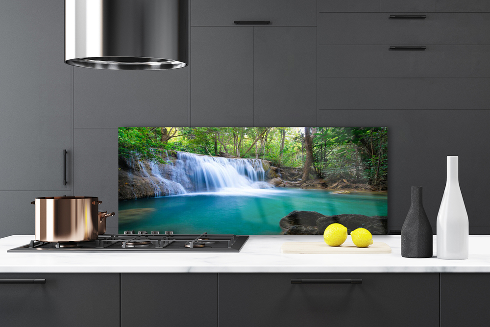 Crédence de cuisine en verre Panneau 120x60 Nature Cascade Lac Arbres