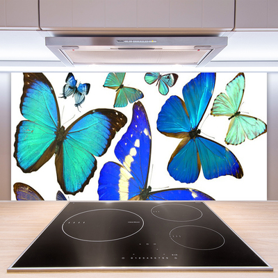 Crédence de cuisine en verre Papillon nature bleu noir violet