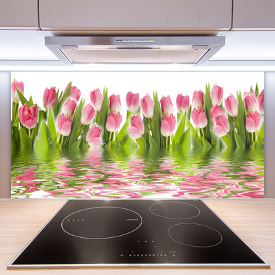 Panneaux de cuisine en verre Tulipes floral rose vert