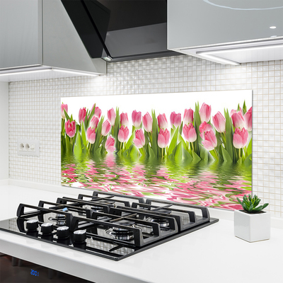 Panneaux de cuisine en verre Tulipes floral rose vert