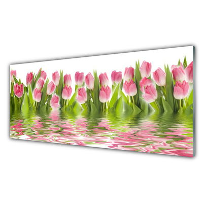 Panneaux de cuisine en verre Tulipes floral rose vert