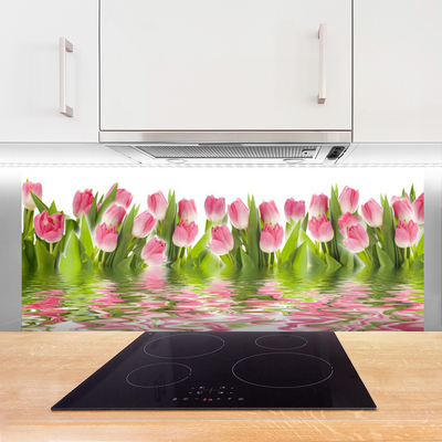 Panneaux de cuisine en verre Tulipes floral rose vert