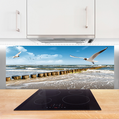 Panneaux de cuisine en verre Mouettes mer paysage gris bleu blanc