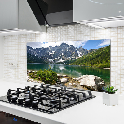 Panneaux de cuisine en verre Lac montagne paysage bleu gris blanc