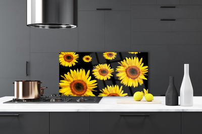Panneaux de cuisine en verre Tournesol floral brun jaune