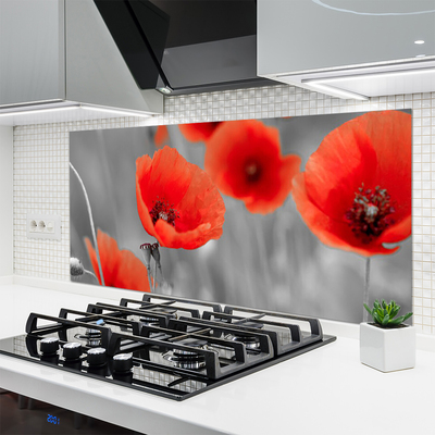 Panneaux de cuisine en verre Coquelicots floral rouge gris