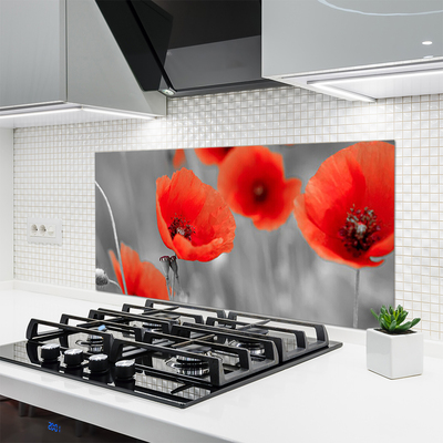 Panneaux de cuisine en verre Coquelicots floral rouge gris