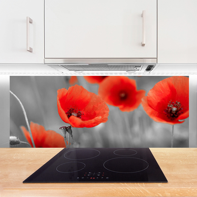 Panneaux de cuisine en verre Coquelicots floral rouge gris