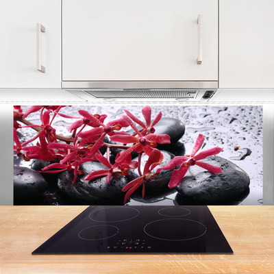 Panneaux de cuisine en verre Pierres fleurs art noir rouge