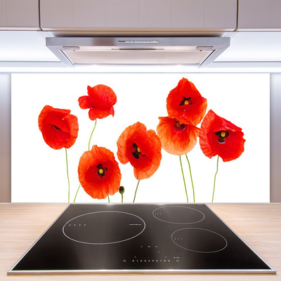 Panneaux de cuisine en verre Coquelicots floral rouge noir