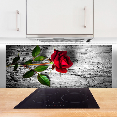 Panneaux de cuisine en verre Rose floral rouge vert