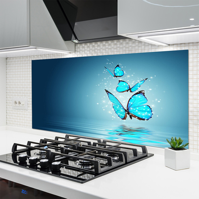 Panneaux de cuisine en verre Papillons art bleu