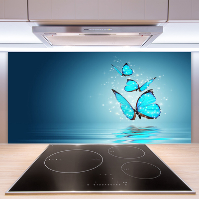 Panneaux de cuisine en verre Papillons art bleu