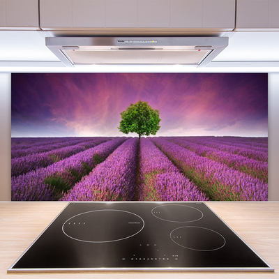 Panneaux de cuisine en verre Arbre prairie nature rose vert violet